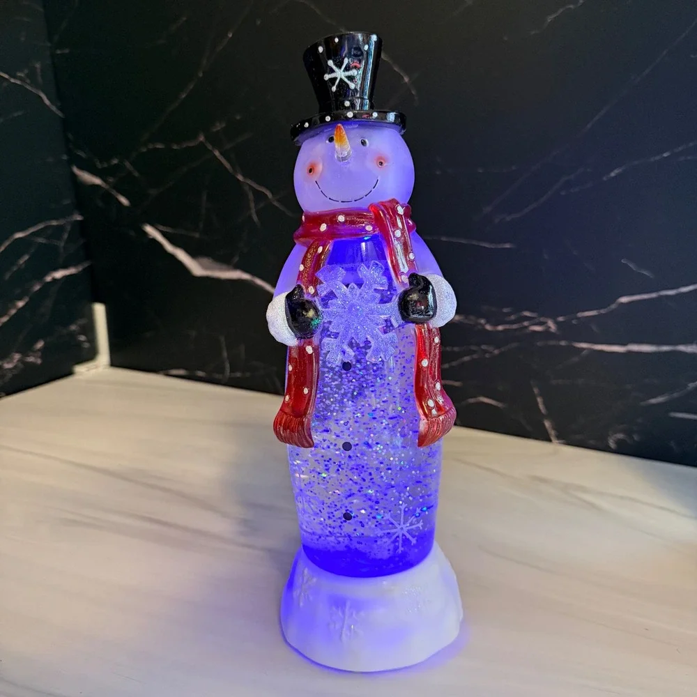 Cracker Barrel Lighted Snowman Color Changing LED Glitter Water Globe Figurine